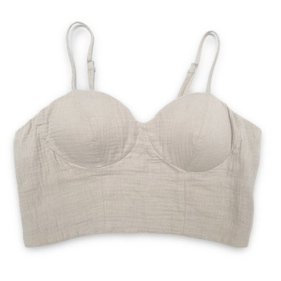 Sincerly Jules Tops - Sincerely Jules  - Light Beige, Soft Stretchy Built In Padded Crop Top, SIze L